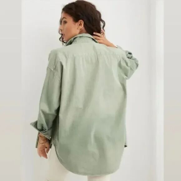 Aerie Anytime Fave Shirt, Sage Green, Size XL - Picture 2 of 10